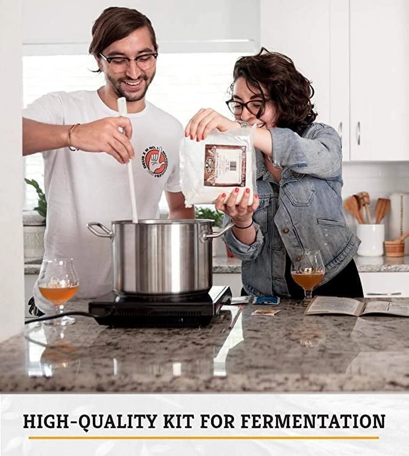 Dual Fermentation Kit, Includes 1 Gallon Glass Fermenter Jar + Airlock Rubber Stopper + Tubing