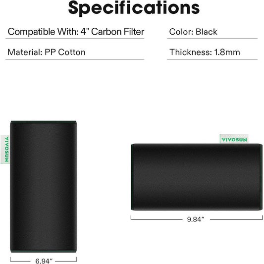 4 Inch Prefilter for 4" Carbon Filter, Black, 9.84" Long