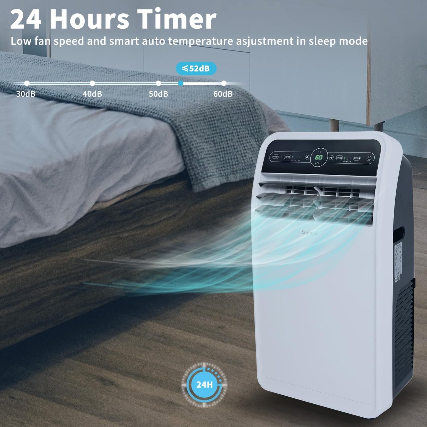 12,000 BTU Portable Air Conditioner, Portable AC Unit with Built-In Cool, Dehumidifier&Fan Modes for Room up to 400 Sq.Ft, with Remote Control, 24 Hour Timer, Installation Kit