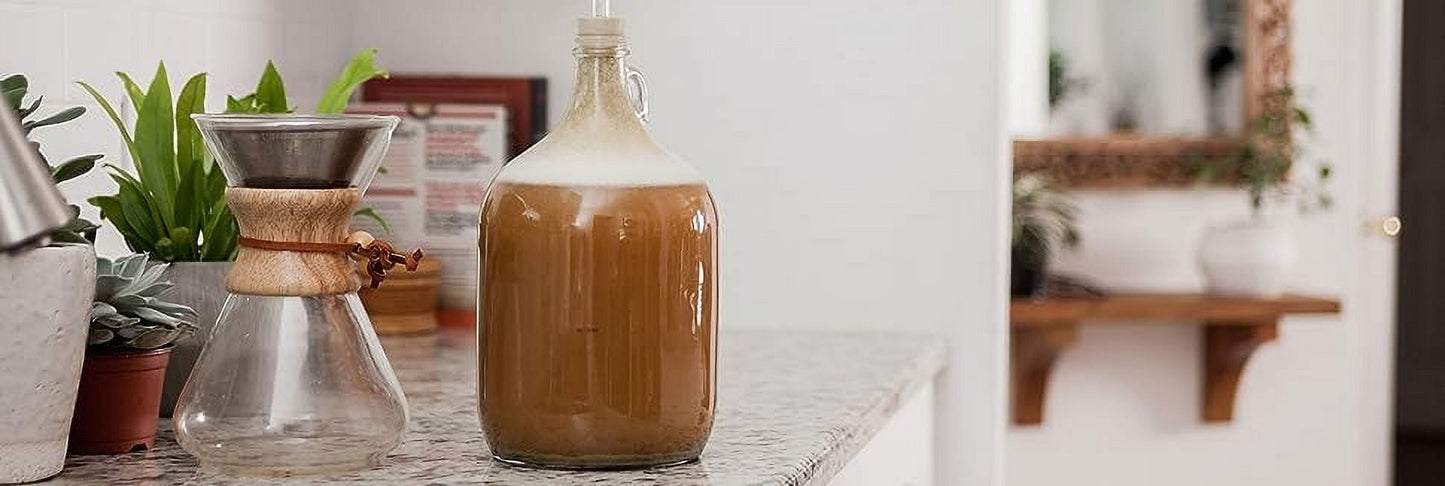 Dual Fermentation Kit, Includes 1 Gallon Glass Fermenter Jar + Airlock Rubber Stopper + Tubing