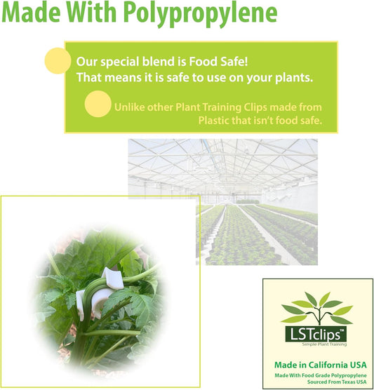 Plant Training Clips, LST Clips for Low Stress Training Plant Stem Support, 90 Degree Angle Plant Clips, Made in California USA, 30Pk White