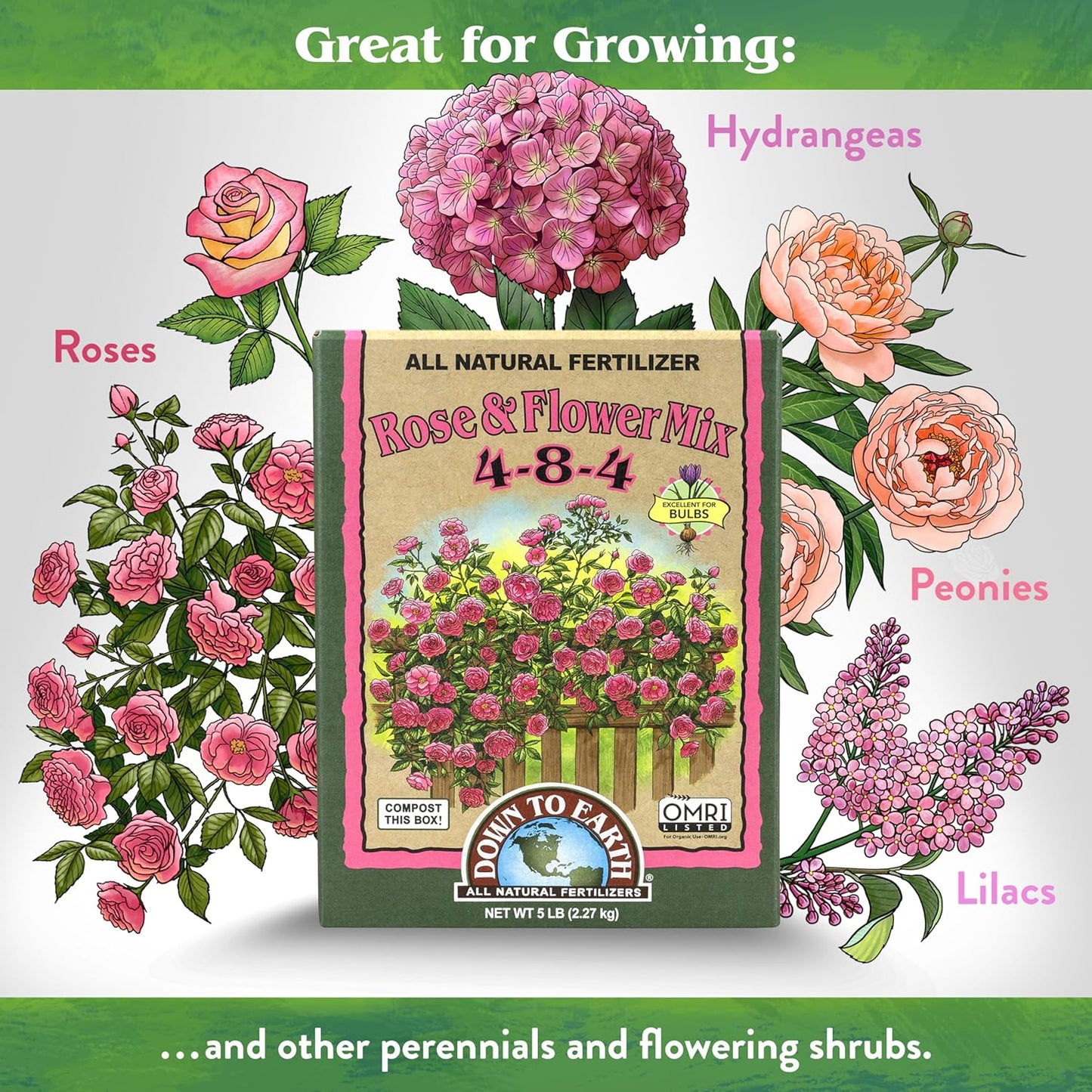 Down to Earth All Natural Rose & Flower Bulb Fertilizer Mix 4-8-4, 1 Lb