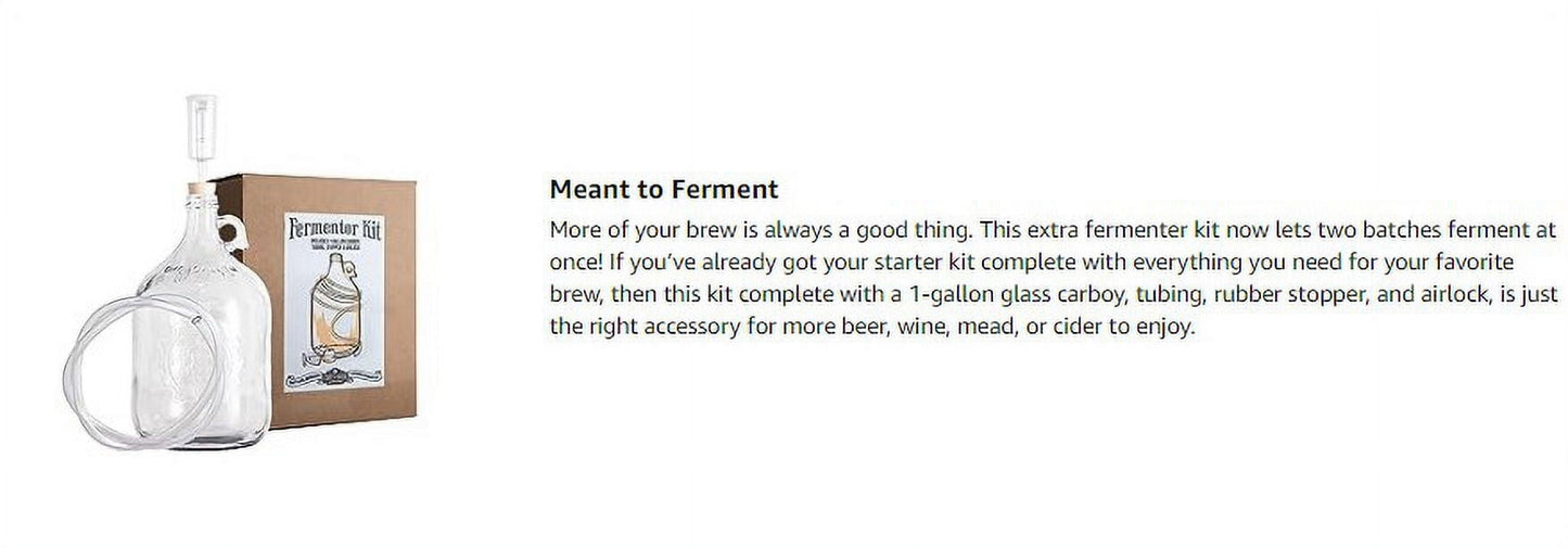 Dual Fermentation Kit, Includes 1 Gallon Glass Fermenter Jar + Airlock Rubber Stopper + Tubing