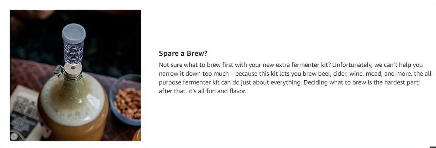 Dual Fermentation Kit, Includes 1 Gallon Glass Fermenter Jar + Airlock Rubber Stopper + Tubing