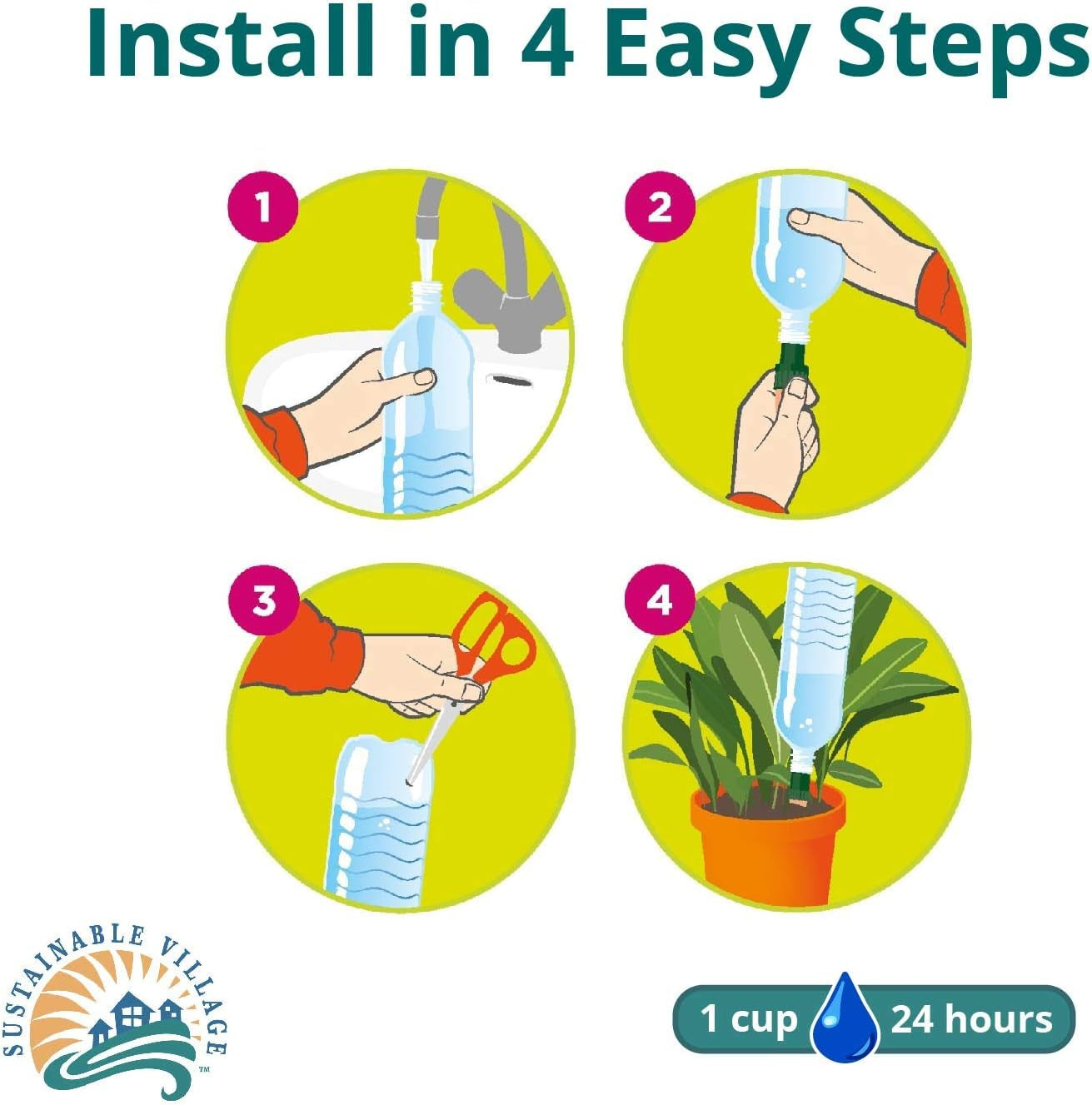 Plant Watering Device - Easy XL Self Watering Planter Insert for Indoor Plants - Bottle Adapter - Prevents Overwatering and Underwatering for Healthy Growth - 6 Pack