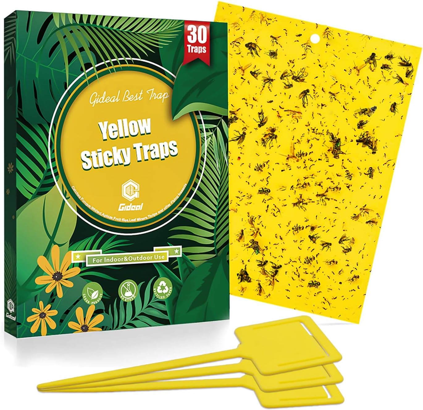 20-Pack Dual-Sided Yellow Sticky Traps for Flying Plant Insect Such as Fungus Gnats, Whiteflies, Aphids, Leafminers,Thrips - (6X8 Inches, Included 20Pcs Twist Ties)