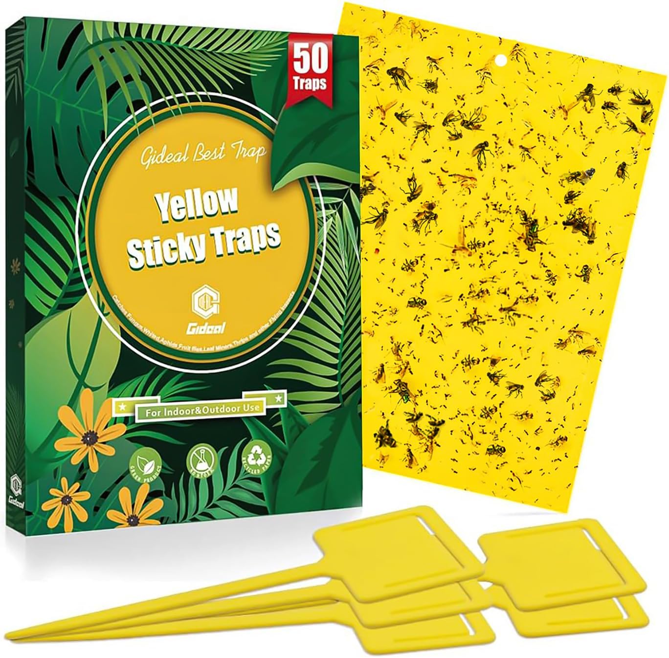 20-Pack Dual-Sided Yellow Sticky Traps for Flying Plant Insect Such as Fungus Gnats, Whiteflies, Aphids, Leafminers,Thrips - (6X8 Inches, Included 20Pcs Twist Ties)