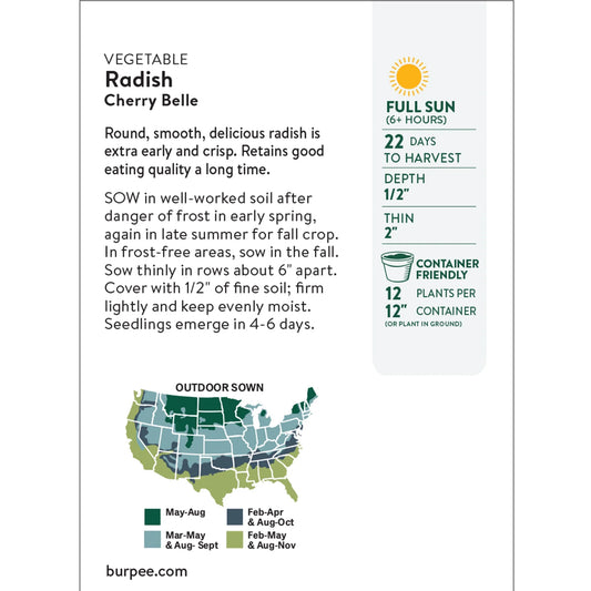 Organics Cherry Belle Radish Seeds - Non-Gmo, Heirloom Organic Vegetable Gardening Seeds, 4.6G, 1-Pack