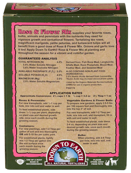 Down to Earth All Natural Rose & Flower Bulb Fertilizer Mix 4-8-4, 1 Lb