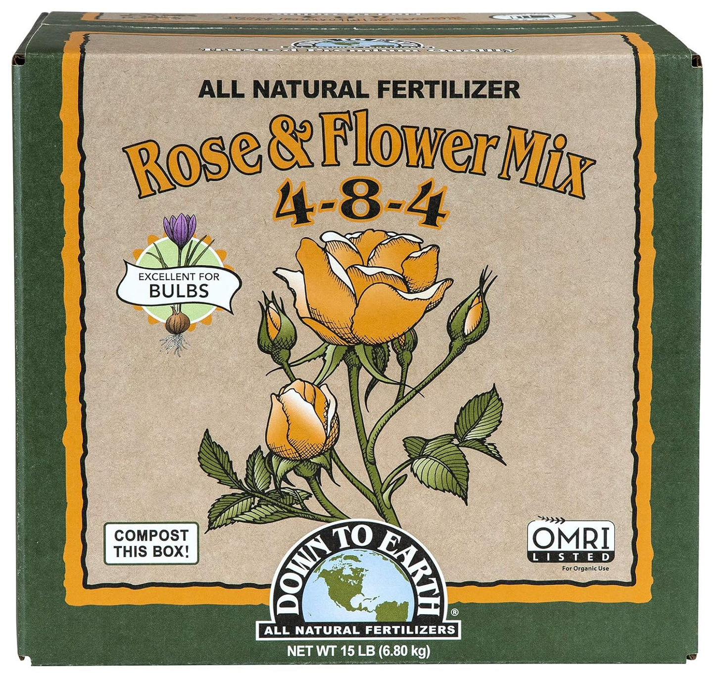 Down to Earth All Natural Rose & Flower Bulb Fertilizer Mix 4-8-4, 1 Lb