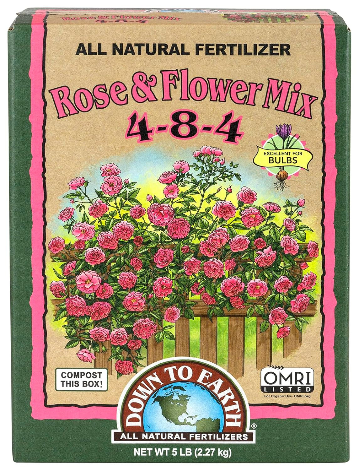 Down to Earth All Natural Rose & Flower Bulb Fertilizer Mix 4-8-4, 1 Lb