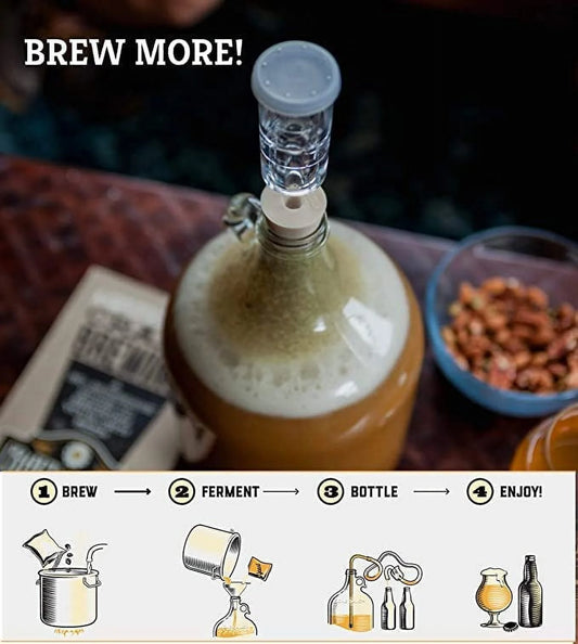 Dual Fermentation Kit, Includes 1 Gallon Glass Fermenter Jar + Airlock Rubber Stopper + Tubing