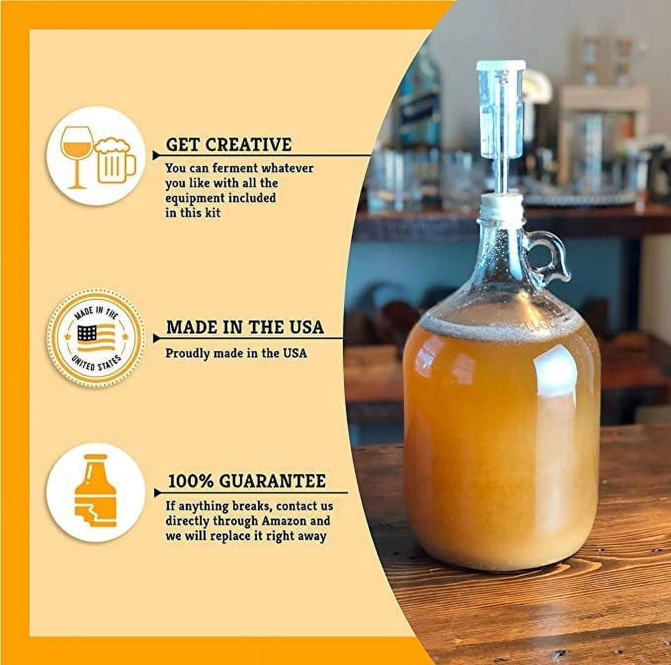 Dual Fermentation Kit, Includes 1 Gallon Glass Fermenter Jar + Airlock Rubber Stopper + Tubing