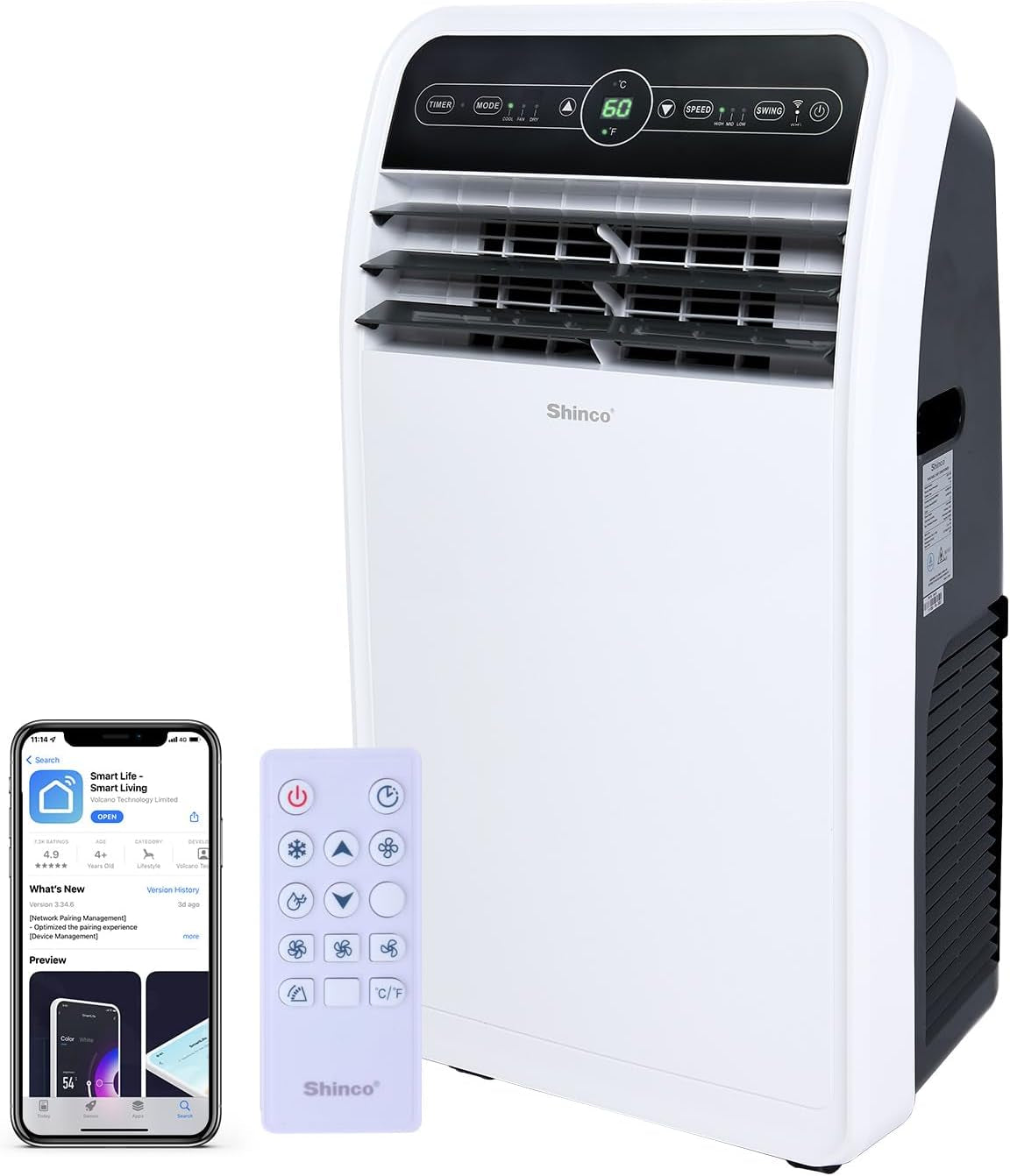 12,000 BTU Portable Air Conditioner, Portable AC Unit with Built-In Cool, Dehumidifier&Fan Modes for Room up to 400 Sq.Ft, with Remote Control, 24 Hour Timer, Installation Kit