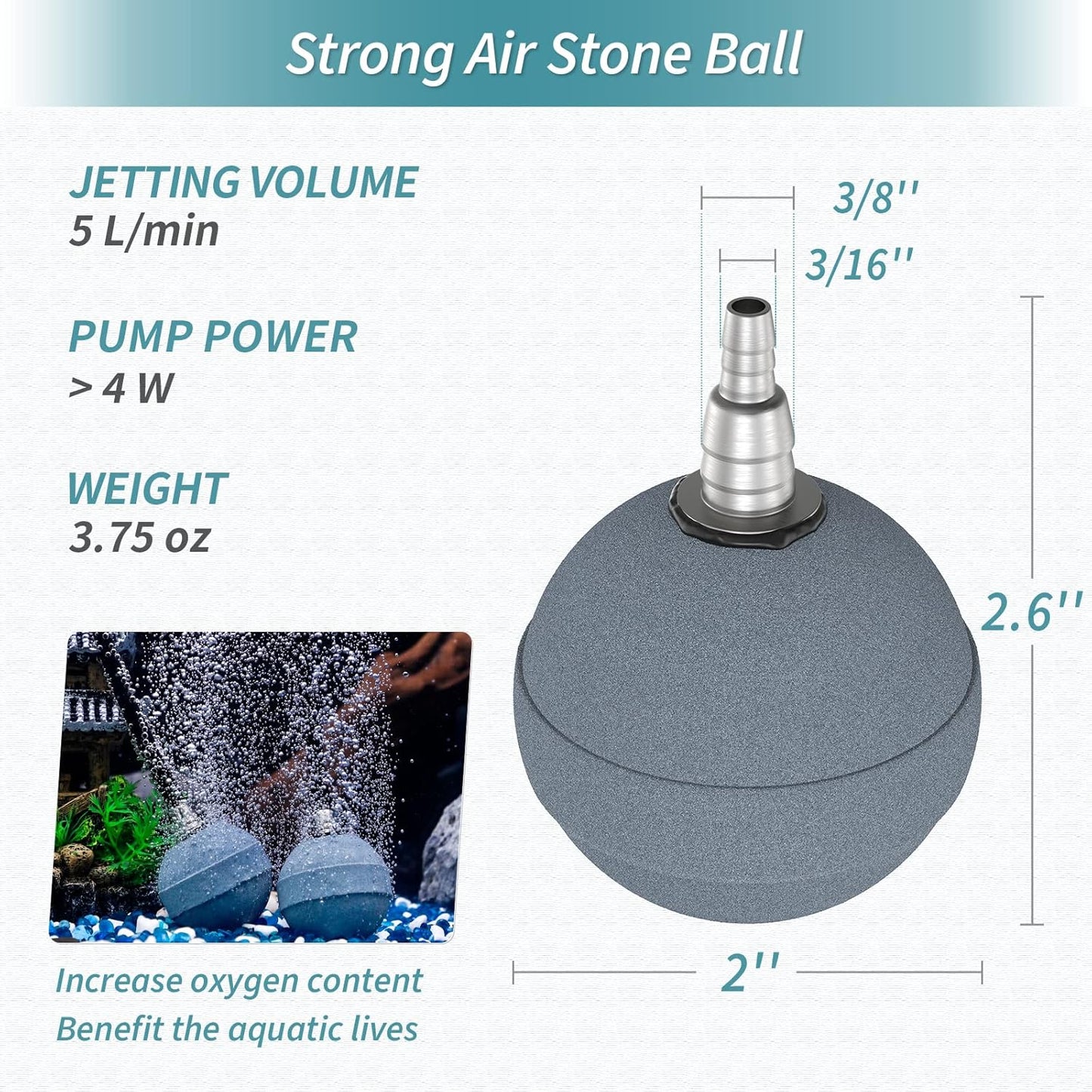 Aquarium Air Stone Ball 2 Inch, Airstones for Aquarium Fish Tank Bucket Hydroponics Pond and DWC Reservoir, 4 Pack
