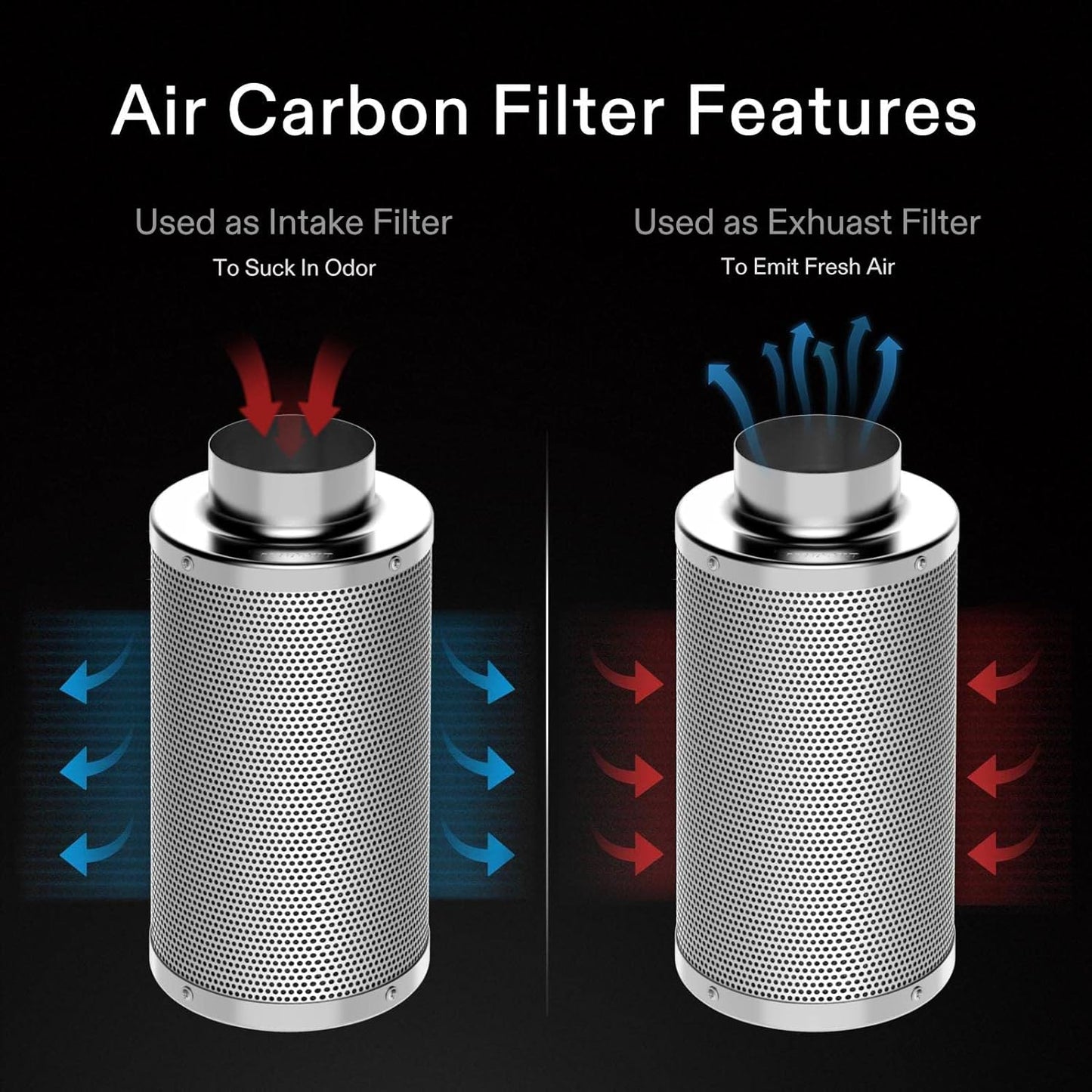 4 Inch Air Carbon Filter Smellines Control with Australia Virgin Charcoal for Inline Duct Fan, Grow Tent, Pre-Filter Included, Reversible Flange 4" X 12"