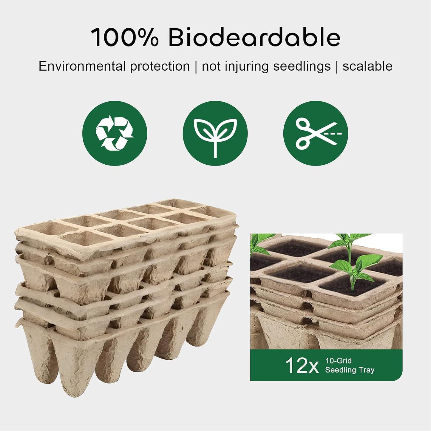 120 Cells Peat Pots Seed Starter Trays 12 Packs Biodegradable Seedling Pots Germination Trays Organic Plant Starter Kit with 15 Pcs Plant Labels