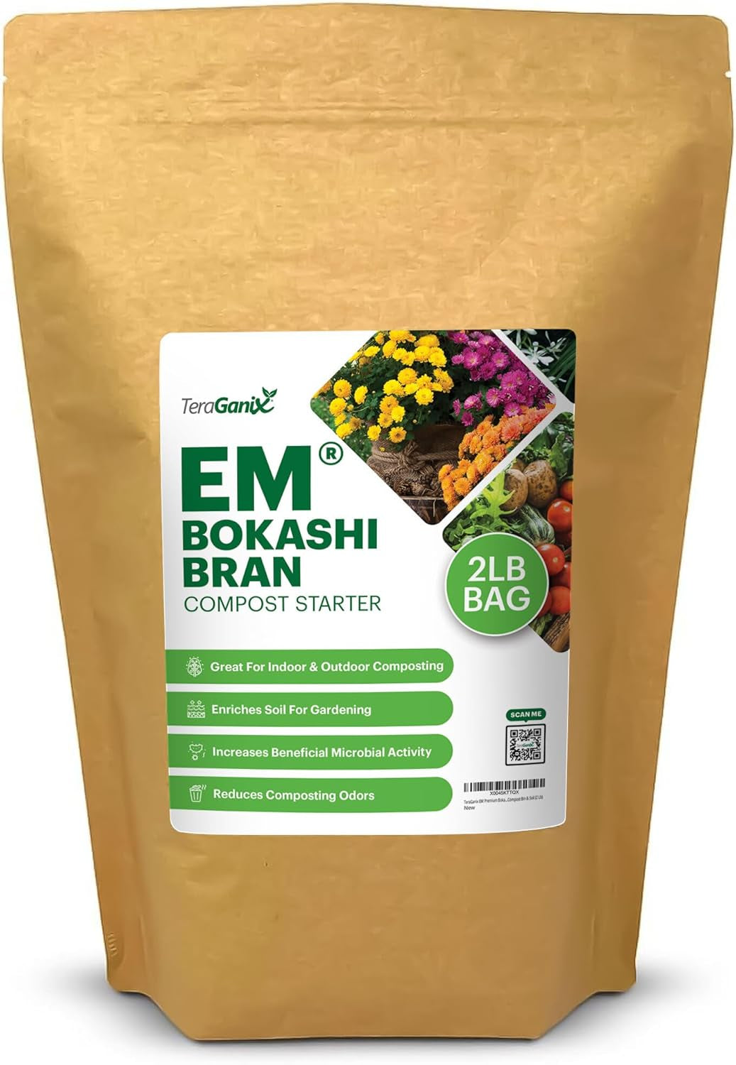EM Premium Bokashi Bran, Compost Accelerator, Rice Bran Mix, Odor Eliminator, Formulated by Dr. Higa (Bokashi Inventor), Bokashi Compost Starter for Kitchen Compost Bin & Soil (2 Lb)