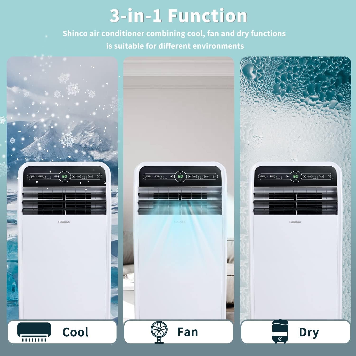 12,000 BTU Portable Air Conditioner, Portable AC Unit with Built-In Cool, Dehumidifier&Fan Modes for Room up to 400 Sq.Ft, with Remote Control, 24 Hour Timer, Installation Kit