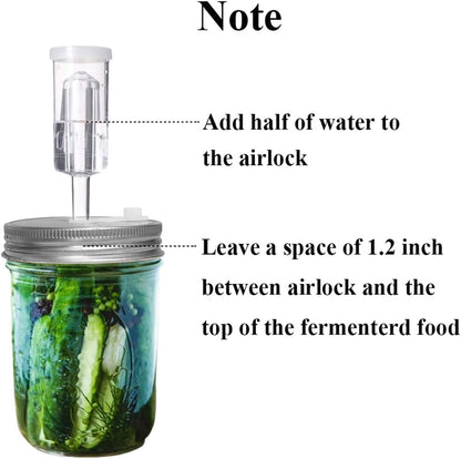 Fermentation Lids, 6 Set Fermentation Kit for Wide Mouth Jars, 6 Stainless Steel Fermenting Lids with 6 Silicone Grommets, 6 Airlocks, 6 Silicone Rings(Jars Not Included)