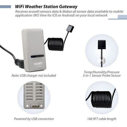 GW1206 Soil Moisture Monitor with Wifi Weather Station Gateway, Plant Water Monitor, Soil Hygrometer Sensor for Garden