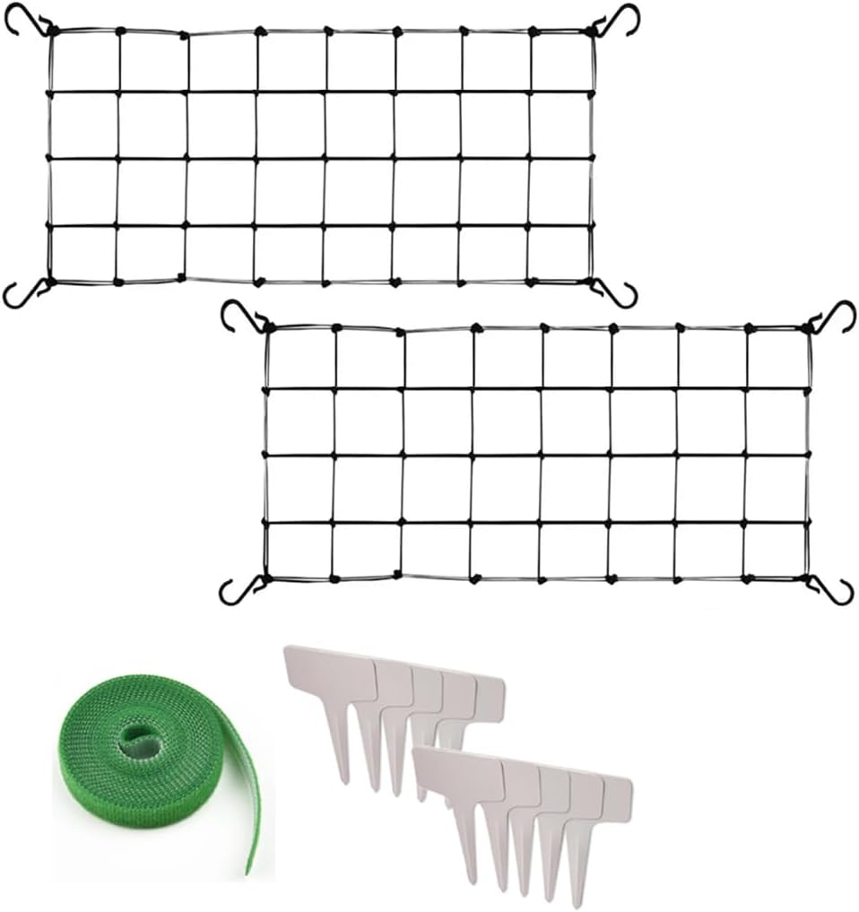 2 Pack Scrog Net 4X4 FT Trellis Net for Grow Tent Elastic Net with 8 Hooks for Indoor Plant Growing Tents Garden Plant Climbing Plants Support Each Mesh 64 Cell