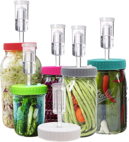 Fermentation Lids, 6 Set Fermentation Kit for Wide Mouth Jars, 6 Stainless Steel Fermenting Lids with 6 Silicone Grommets, 6 Airlocks, 6 Silicone Rings(Jars Not Included)