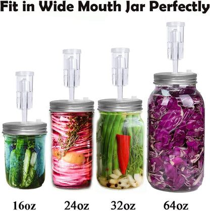 Fermentation Lids, 6 Set Fermentation Kit for Wide Mouth Jars, 6 Stainless Steel Fermenting Lids with 6 Silicone Grommets, 6 Airlocks, 6 Silicone Rings(Jars Not Included)