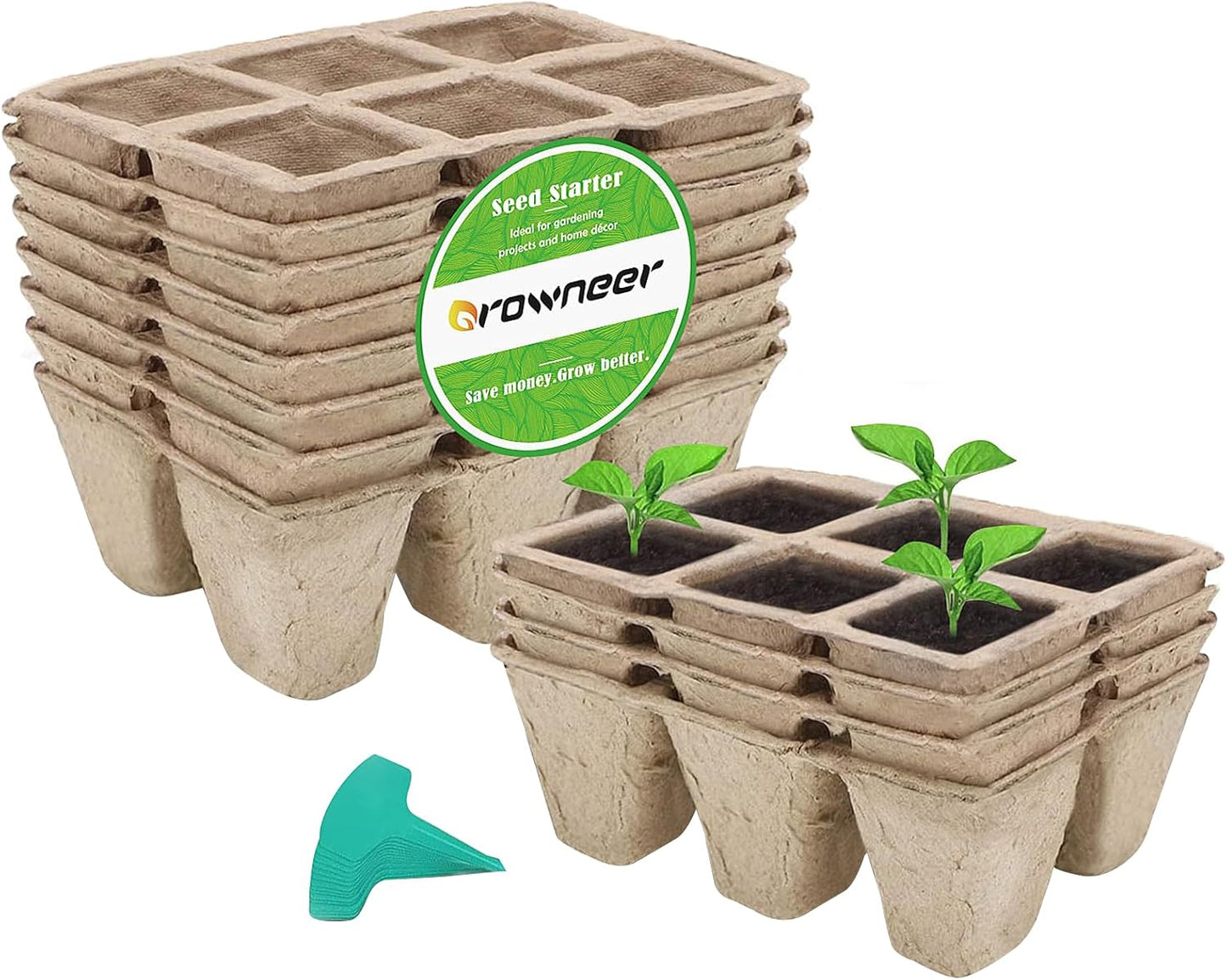 120 Cells Peat Pots Seed Starter Trays 12 Packs Biodegradable Seedling Pots Germination Trays Organic Plant Starter Kit with 15 Pcs Plant Labels