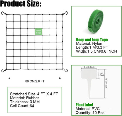 2 Pack Scrog Net 4X4 FT Trellis Net for Grow Tent Elastic Net with 8 Hooks for Indoor Plant Growing Tents Garden Plant Climbing Plants Support Each Mesh 64 Cell