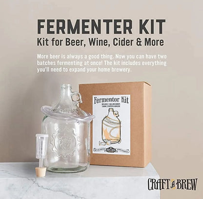Dual Fermentation Kit, Includes 1 Gallon Glass Fermenter Jar + Airlock Rubber Stopper + Tubing