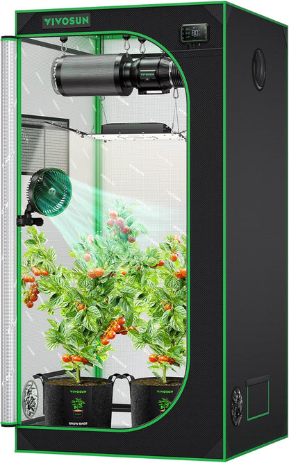 S336 3X3 Grow Tent, 36"X36"X72" High Reflective Mylar with Observation Window and Floor Tray for Hydroponics Indoor Plant for VS2000/VS3000
