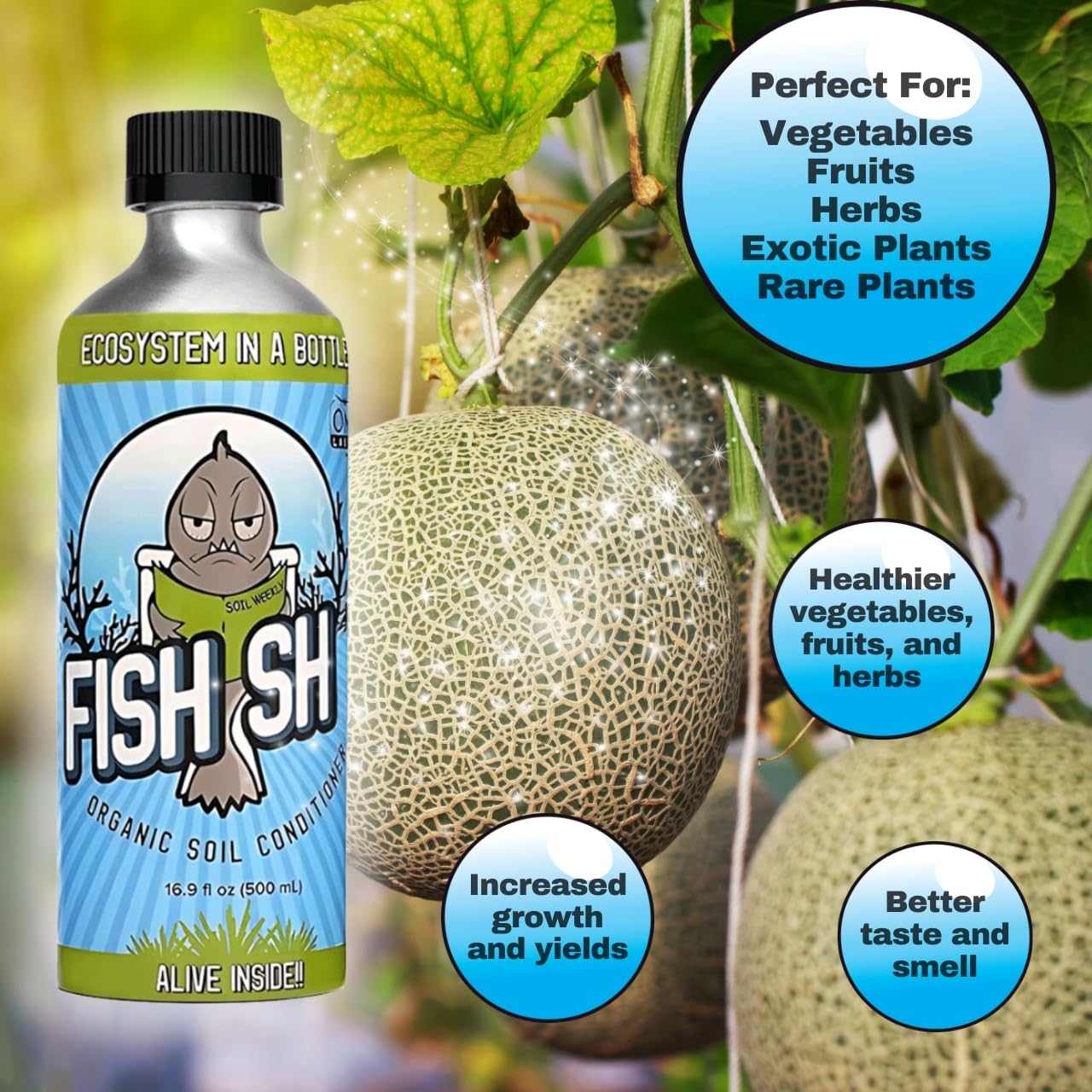 Fish Head Farms Organic Soil Conditioner for Yield and Flavor Enhancement. Improves Fertilizer Efficiency. Useful in Both Garden Soil and Hydroponics Applications - 500 Milliliter with 80 Milliliter