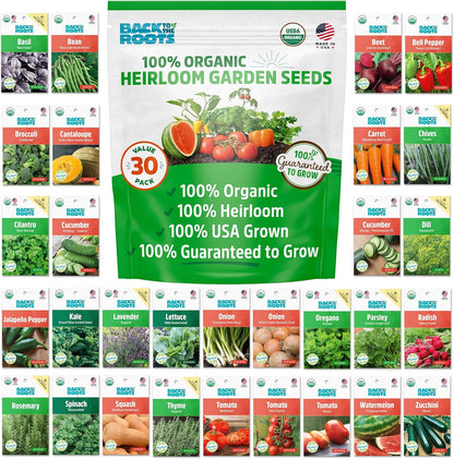 Heirloom Organic, Non-Gmo & USA Grown Seeds, 30Ct Herb, Fruit, and Veggies, Assortment May Vary, Guaranteed to Grow