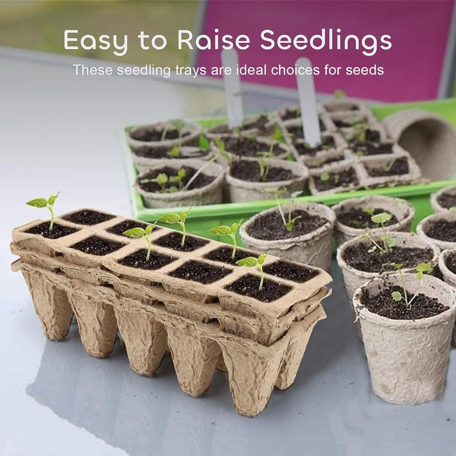 120 Cells Peat Pots Seed Starter Trays 12 Packs Biodegradable Seedling Pots Germination Trays Organic Plant Starter Kit with 15 Pcs Plant Labels
