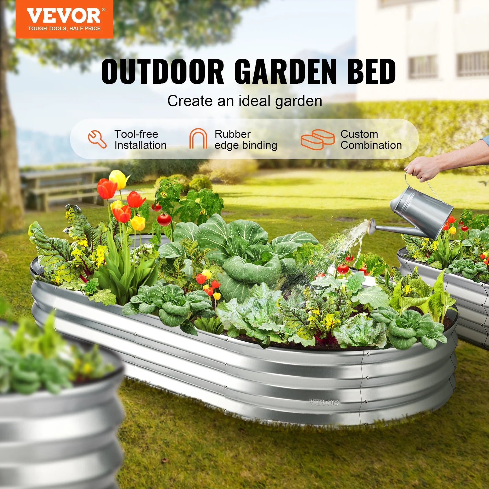 Raised Garden Bed, 6 X 3 X 1 Ft Galvanized Metal Planter Box, Outdoor Planting Boxes with Open Base Water-Proof and Corrosion-Proof to Withstand a Variety of Outdoor Weather Conditions