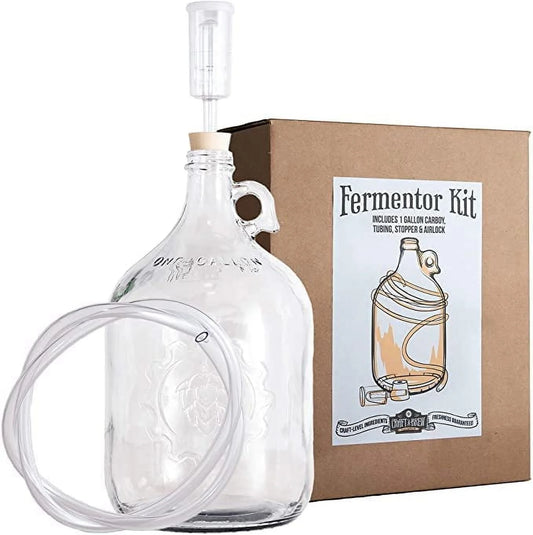Dual Fermentation Kit, Includes 1 Gallon Glass Fermenter Jar + Airlock Rubber Stopper + Tubing