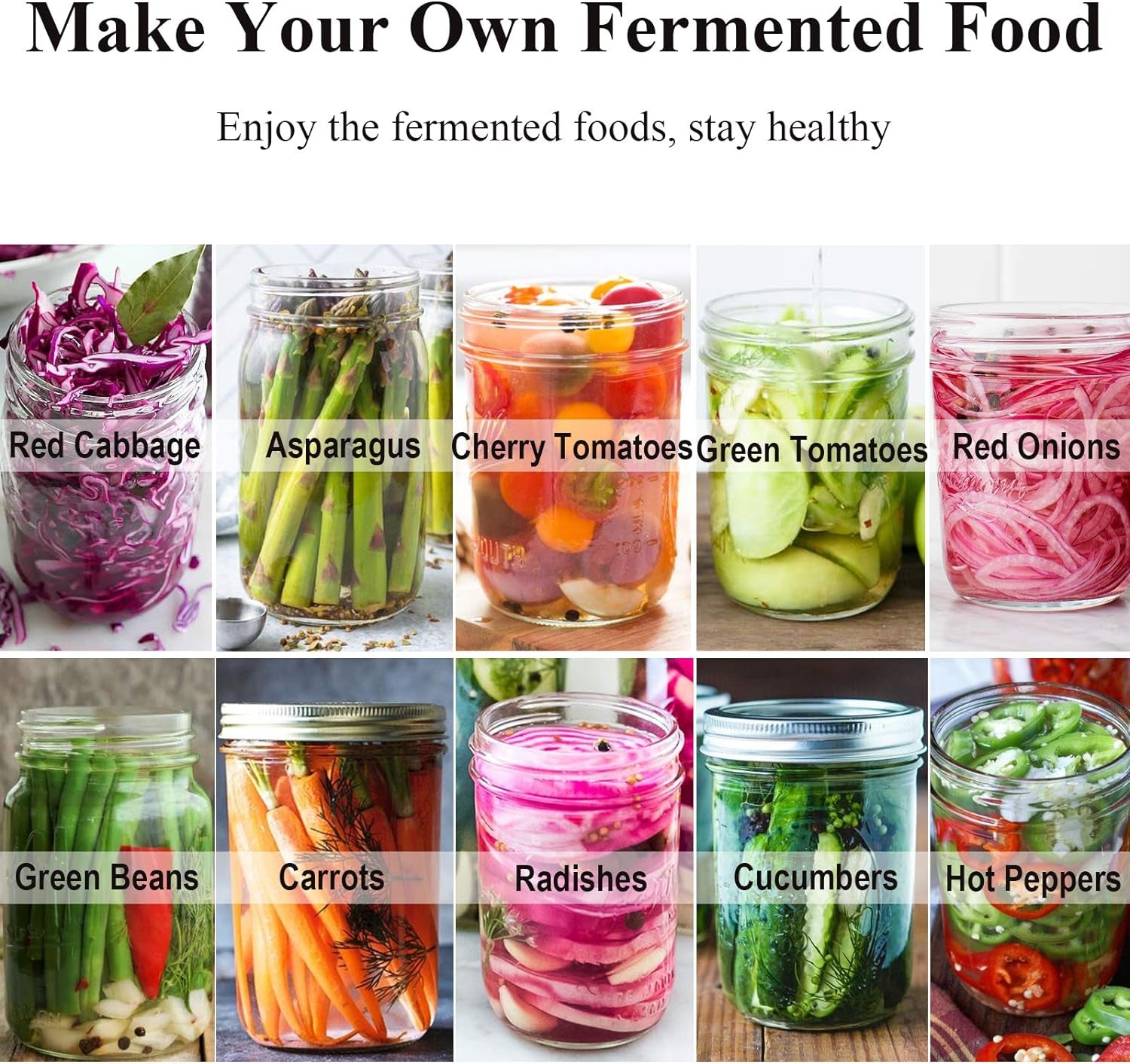 Fermentation Lids, 6 Set Fermentation Kit for Wide Mouth Jars, 6 Stainless Steel Fermenting Lids with 6 Silicone Grommets, 6 Airlocks, 6 Silicone Rings(Jars Not Included)