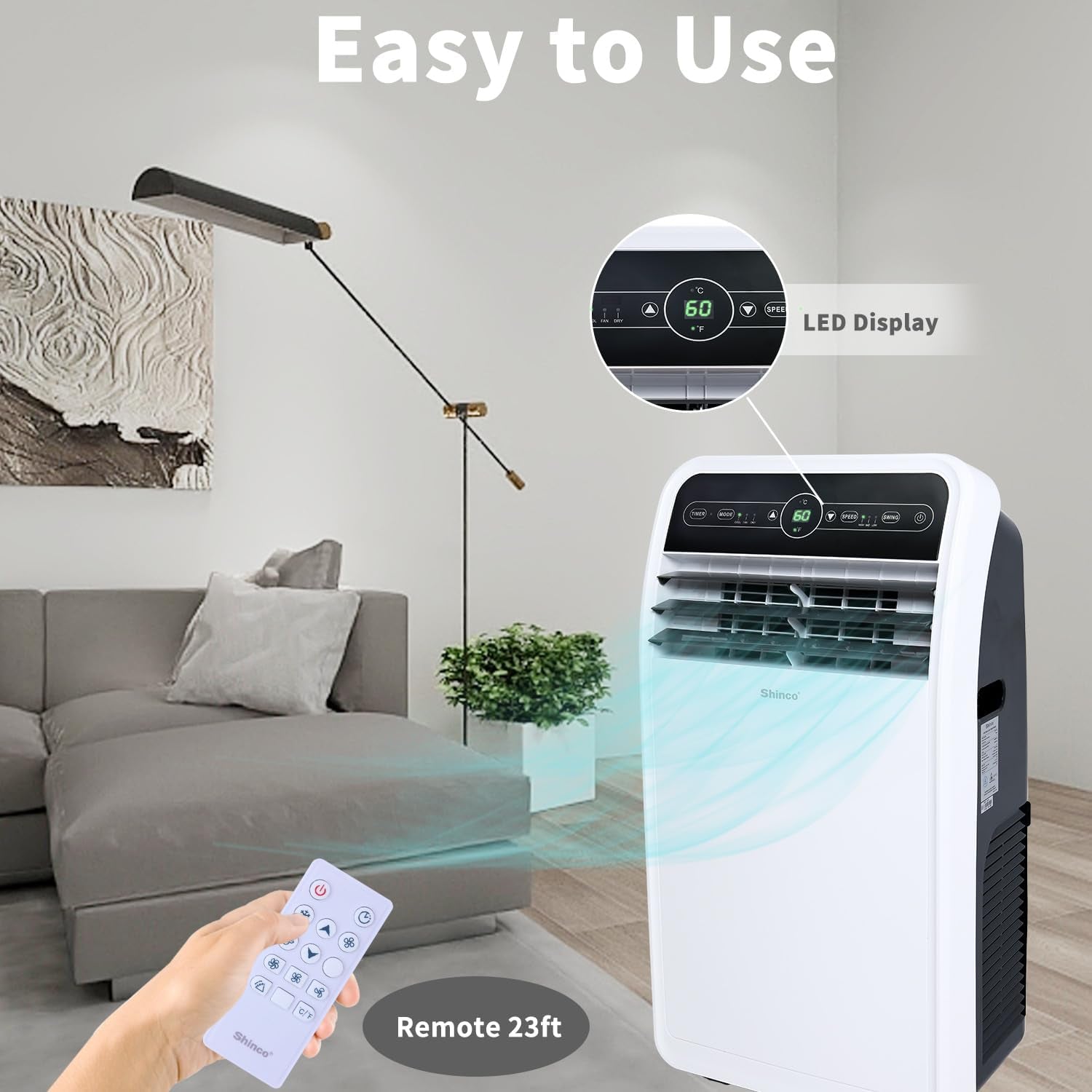12,000 BTU Portable Air Conditioner, Portable AC Unit with Built-In Cool, Dehumidifier&Fan Modes for Room up to 400 Sq.Ft, with Remote Control, 24 Hour Timer, Installation Kit