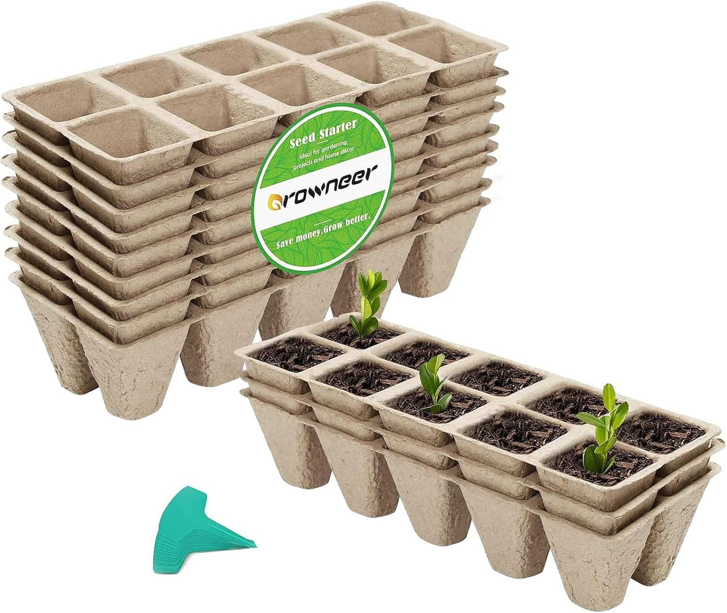120 Cells Peat Pots Seed Starter Trays 12 Packs Biodegradable Seedling Pots Germination Trays Organic Plant Starter Kit with 15 Pcs Plant Labels
