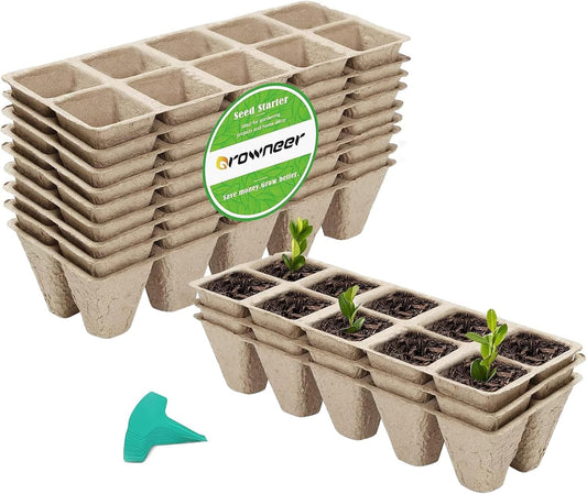 120 Cells Peat Pots Seed Starter Trays 12 Packs Biodegradable Seedling Pots Germination Trays Organic Plant Starter Kit with 15 Pcs Plant Labels