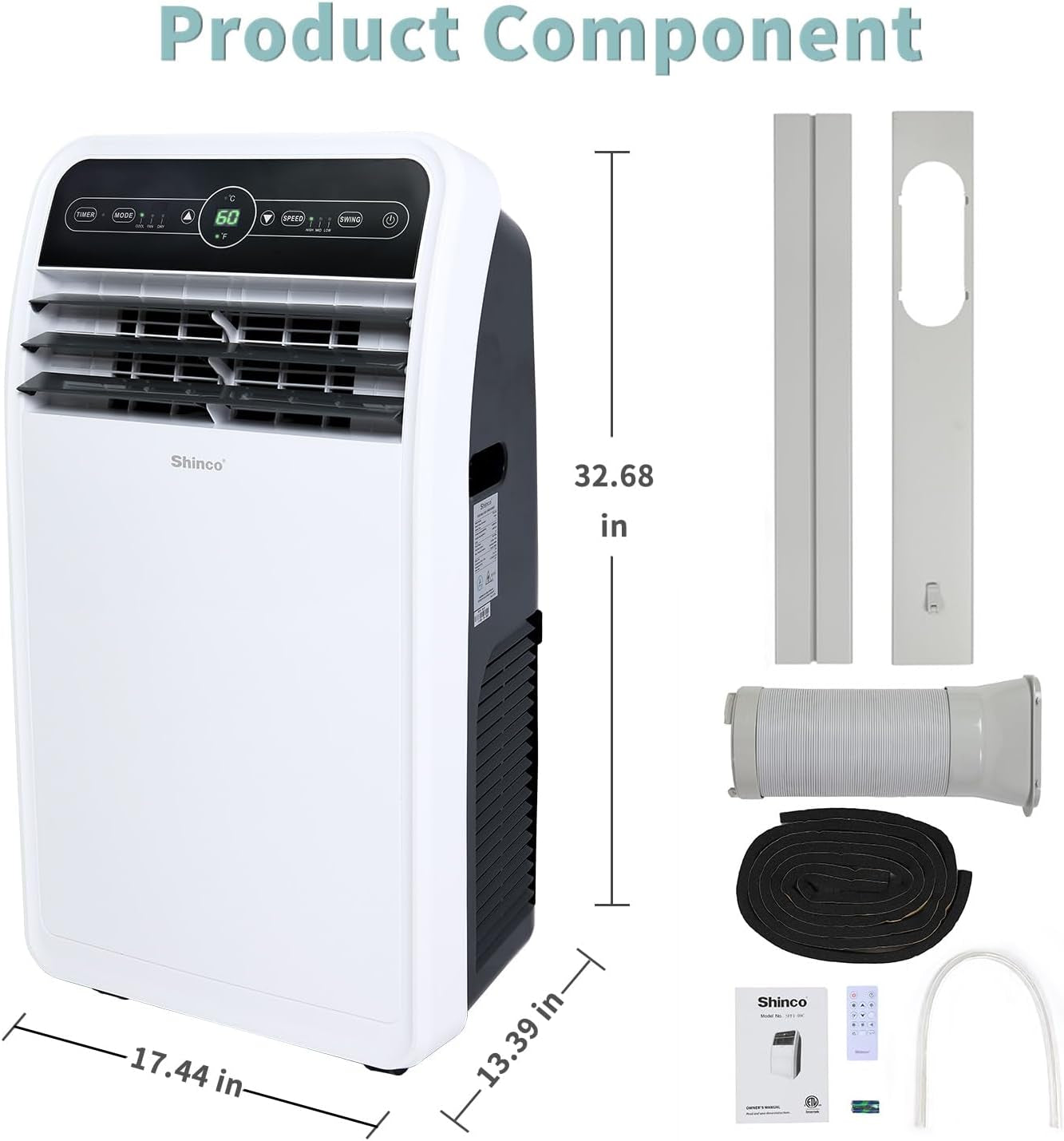 12,000 BTU Portable Air Conditioner, Portable AC Unit with Built-In Cool, Dehumidifier&Fan Modes for Room up to 400 Sq.Ft, with Remote Control, 24 Hour Timer, Installation Kit