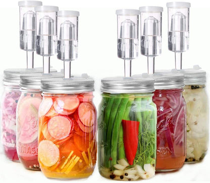Fermentation Lids, 6 Set Fermentation Kit for Wide Mouth Jars, 6 Stainless Steel Fermenting Lids with 6 Silicone Grommets, 6 Airlocks, 6 Silicone Rings(Jars Not Included)